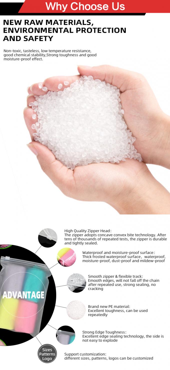 کیسه‌های زیپ‌دار CPE با اندازه سفارشی، کیسه‌های بسته‌بندی مات و یخ‌زده با زیپ برای حمل و نقل 5
