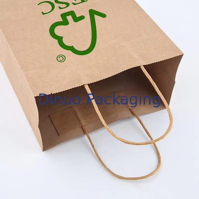 لوگو چاپ شده سفارشی کالا سفید قهوه ای کیف کاغذی با دستگیره پیچیده