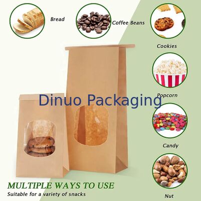 Biodegradable Kraft Paper Snack Bags With Clear Window For Bakery Catering Food Storage And Takeaway
