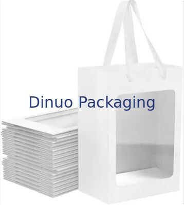 کیسه های کاغذی کرافت با پنجره های قهوه ای / سفید / سیاه قابل استفاده مجدد با دسته های نوار برای هدیه دادن